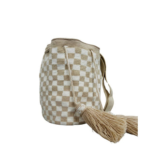 Original Tan & White Checkered Crossbody Mochila M/L
